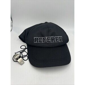Referee Hat And Whistle Black Hat With Lettering And Silver Whistle